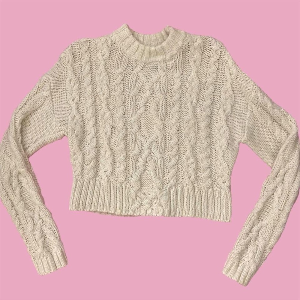 super cute white cable knit sweater